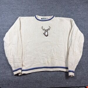 Vintage Shenandoah Sweater Men's XL  Cotton Knit Deer Embroidered Cream Ivory